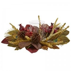 World Menagerie Magnolia, Berry, Antler and Peacock Feather Artificial Candelabrum MBVL1382